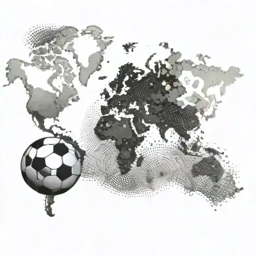 A map outline of the world with soccer balls marking the countries you have visited tattoo design idea