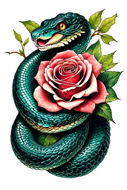 snake with a rose intertwined tattoo design idea