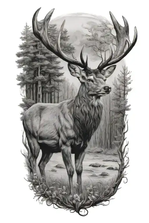 realistic red  deer  tattoo design idea