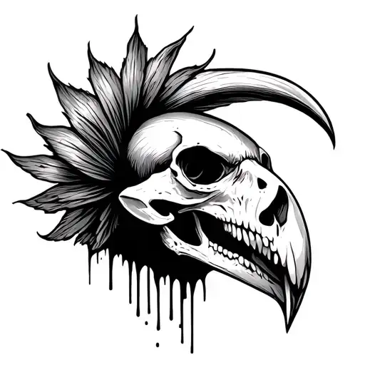 mushroom coming out of bird skull tattoo design idea