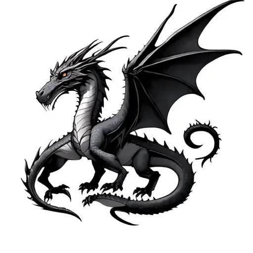 two winged dragons facing away looking at each other and tails intertwined  tattoo design idea