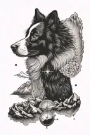 compass border collie portrait mountains tattoo design idea