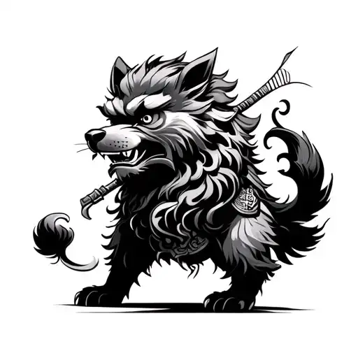Japanese samurai fighting foo dog tattoo design idea