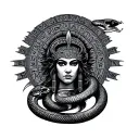 kukulkan as a human and aztec calendar with a snake around  tattoo design idea