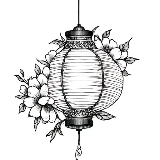 chinese lantern wrapped in flowers tattoo design idea