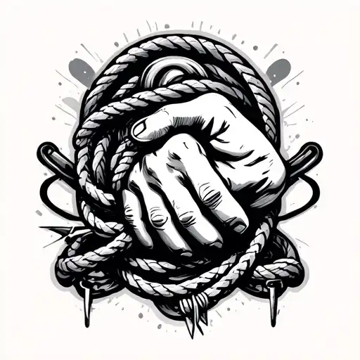 Create a powerful hand holding a leash design, symbolizing control and guidance in a dominant-submissive relationship tattoo design idea