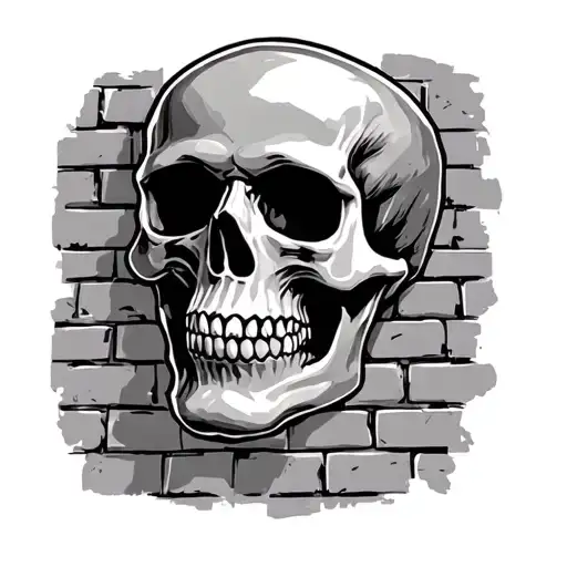 brick wall with skull tattoo design idea
