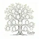 family tree with the names Kaylee, Kingston, Brittany, Amber, Elli, Kayla, Jayden, Samantha, Asher, Ari, Kali, Beckie tattoo design idea