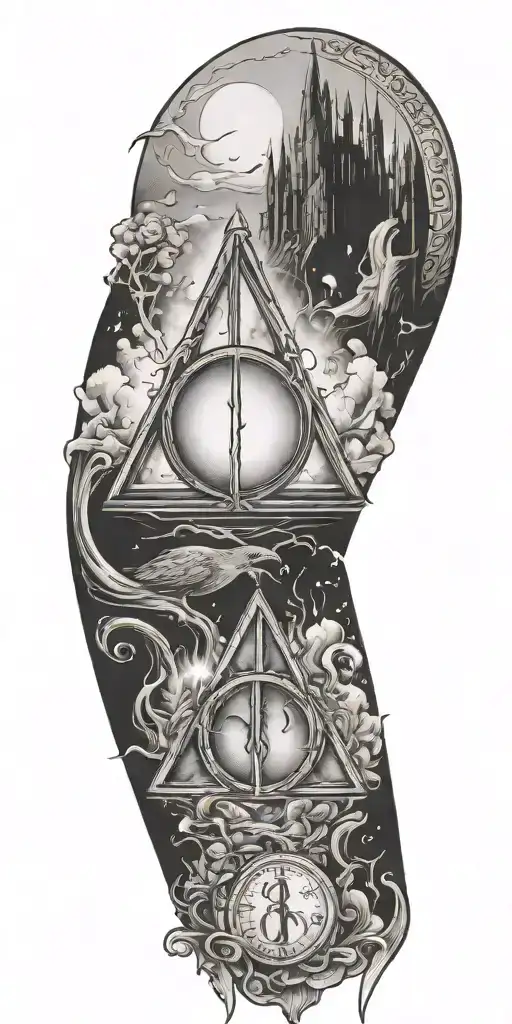 Harry Potter and the Deathly Hallows symbol incorporated tattoo design idea