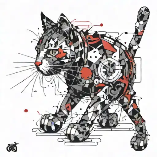 cat bio mechanical tattoo design idea
