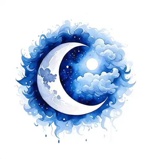 moon with cloud hair tangled together tattoo design idea