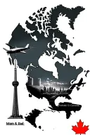 Punjab and canada map with CN tower journey from punjab to canada with plane and four brothers and mom dad for fore arm tattoo design idea