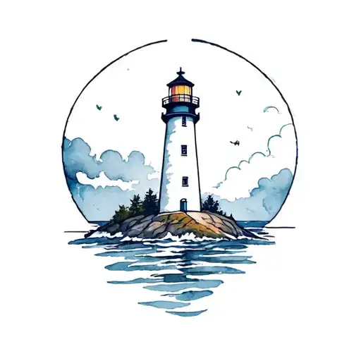 lighthouse, watercolour style, framed within a shape tattoo design idea