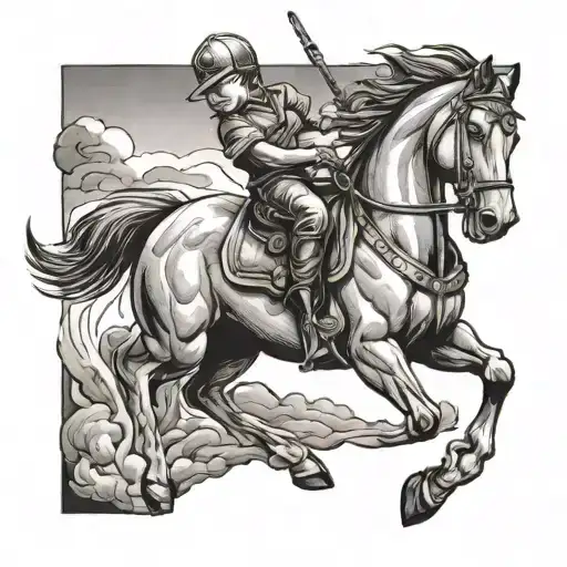 Baby riding horse running tattoo design idea