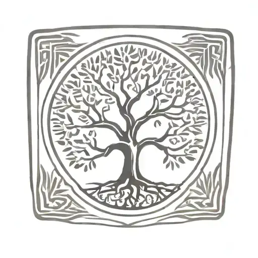 tree of life in square box tattoo design idea