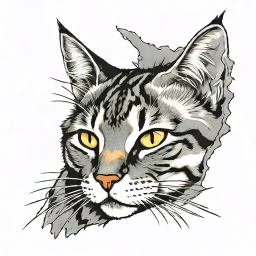 tabby cat curled tattoo design idea