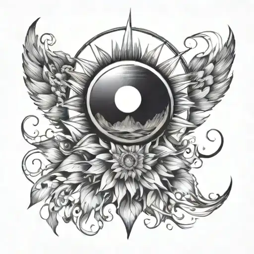 create a tattoo with the meaning of the sun and acute silence. make it dainty in monochrome tattoo design idea