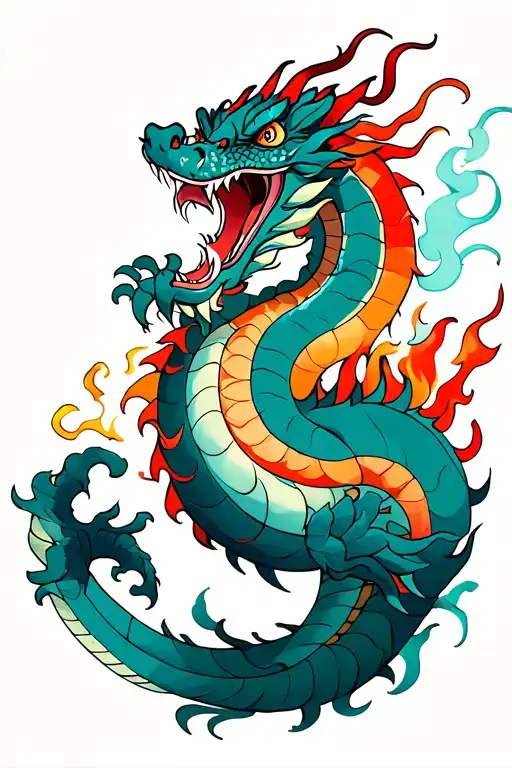 dragon with smoke and fire tattoo design idea