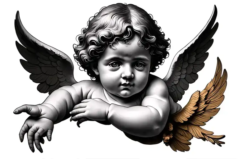 Cherub holding tattoo design idea