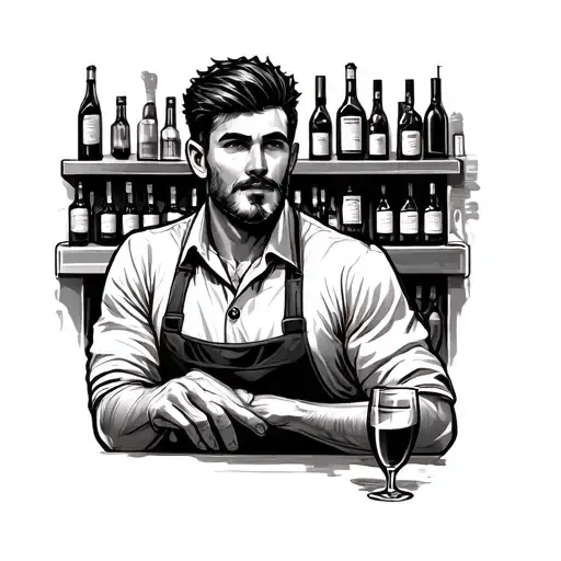 tattoo on fine lines of a guy working as a barman, but wandering abouit life tattoo design idea