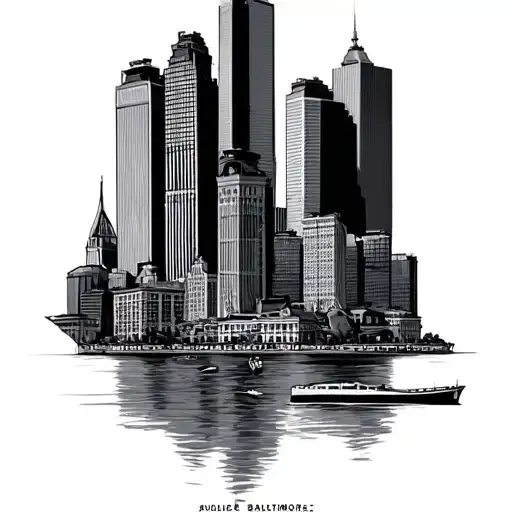 downtown baltimore inner harbor skyline tattoo design idea