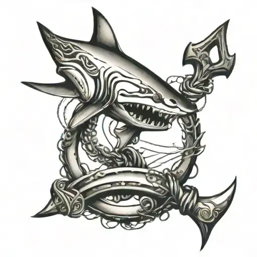 shark and anchor intertwined tattoo design idea