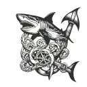 shark and anchor intertwined tattoo design idea