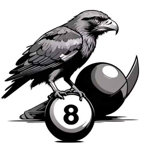 buzzard perched atop 8 ball with an entrench tool though  tattoo design idea