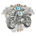 An intricate neotraditional tattoo of a BMW motorcycle with the area code '209' subtly integrated into the design tattoo design idea