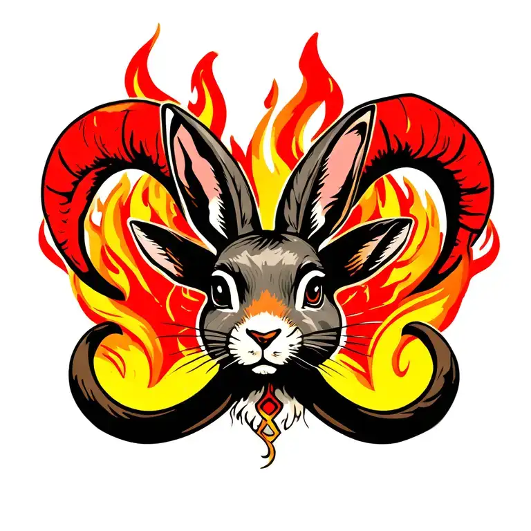 fire rabbit and Aries zodiac sign tattoo design idea