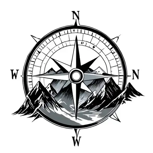 mountains compass tattoo design idea