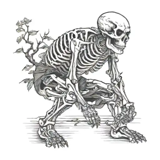skeleton squatting. tattoo design idea