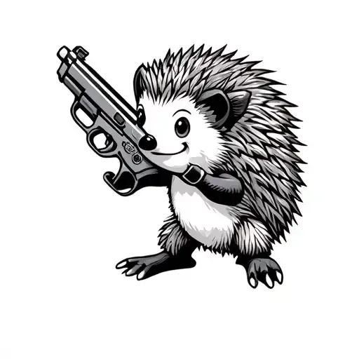 dancing hedgehog and pistol tattoo design idea