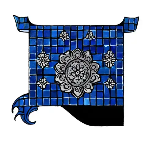 Around Mid arm tattoo inspired on portugueses blue tile squared patern tattoo design idea