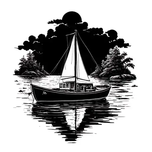 Boat floating river flowing tattoo design idea