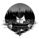 Boat floating river flowing tattoo design idea