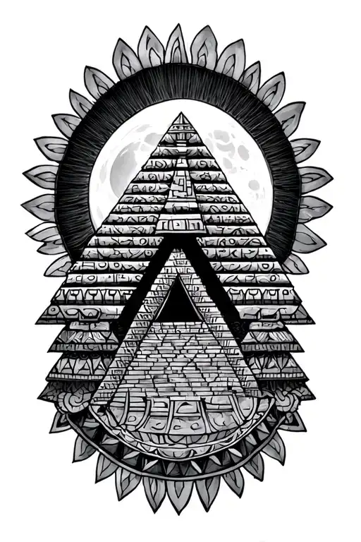 Aztec pyramid with eclipse  tattoo design idea