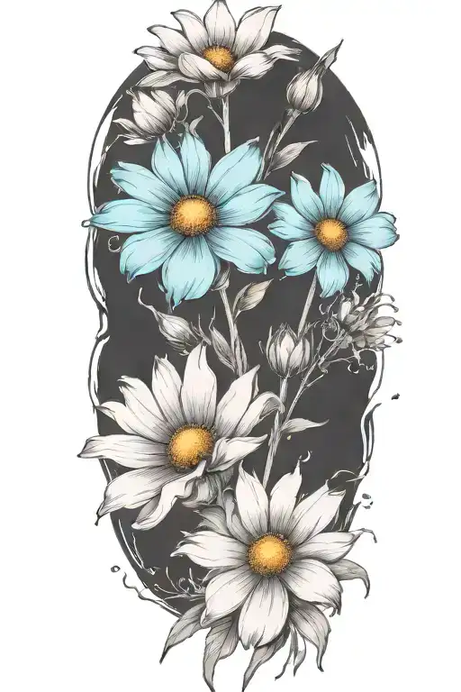 daisys cosmos flowers no background black tattoo design idea
