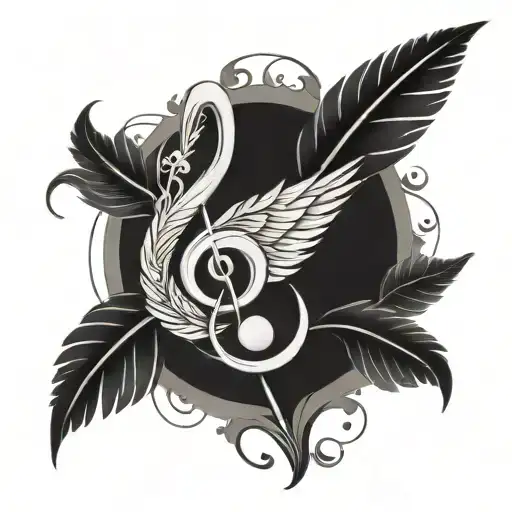 g clef and literature feather tattoo design idea