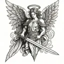 angel with wings and sword tattoo design idea