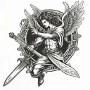 angel with wings and sword tattoo design idea