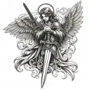 angel with wings and sword tattoo design idea