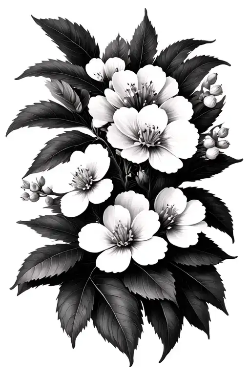 mimosa tree branch with few flowers. tattoo design idea