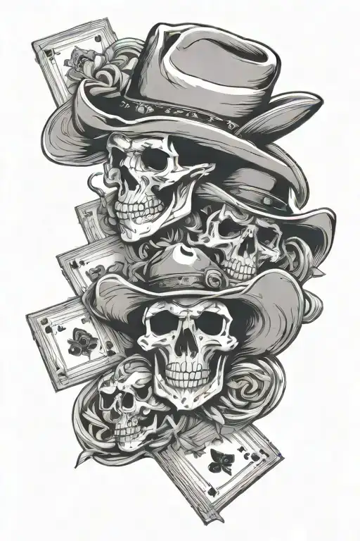 pocker chips and deck cards skulls western guns cowboy hats tattoo design idea