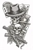 pocker chips and deck cards skulls western guns cowboy hats tattoo design idea