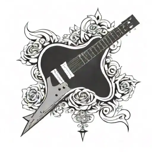 guitar and dainty cross tattoo design idea