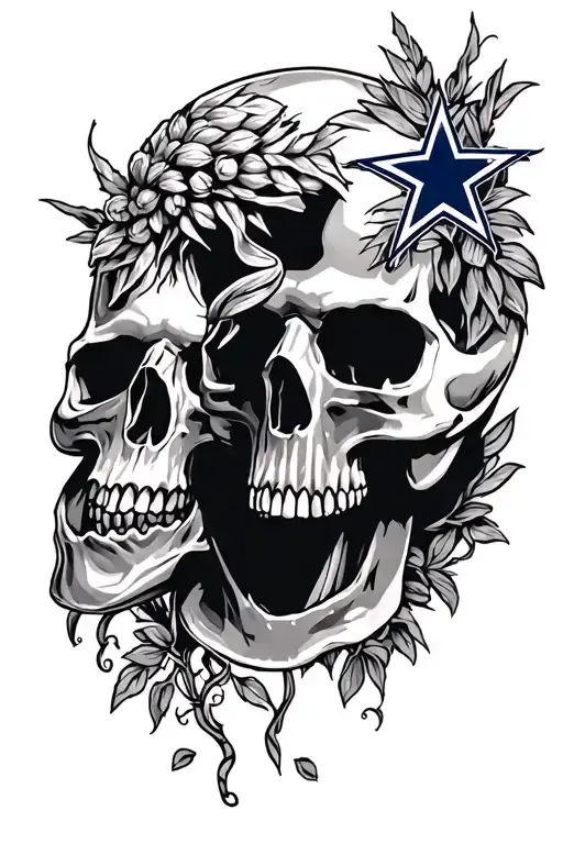 memorial for Dad, Dallas cowboys and skulls facing each other tattoo design idea