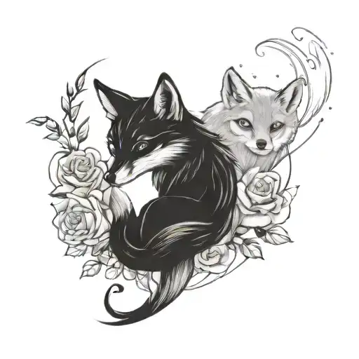 little prince, together w a fox and a rose, side by side looking at the galaxy tattoo design idea