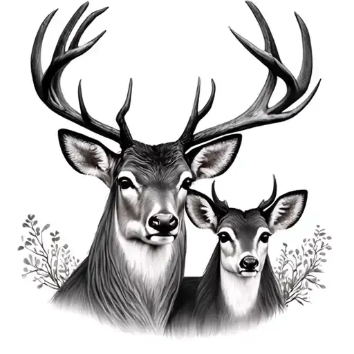 Deer Family  father, 1 daughter tattoo design idea