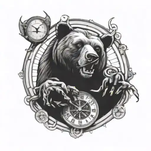 bear, bull, clock, roulette wheel tattoo design idea